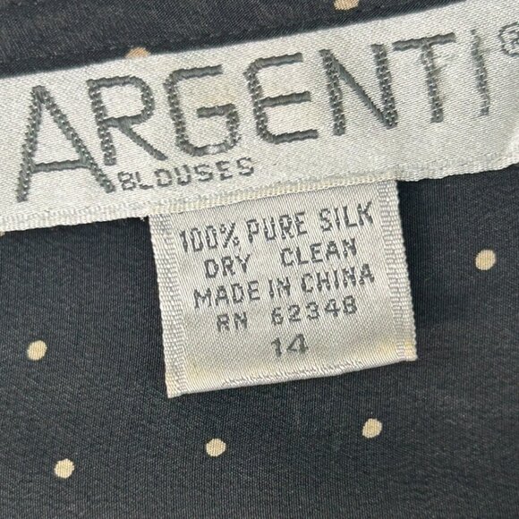 Vintage 80's Argenti‎ Black & White Polka Dot Long Sleeve Silk Blouse Size 14 - Picture 3 of 5